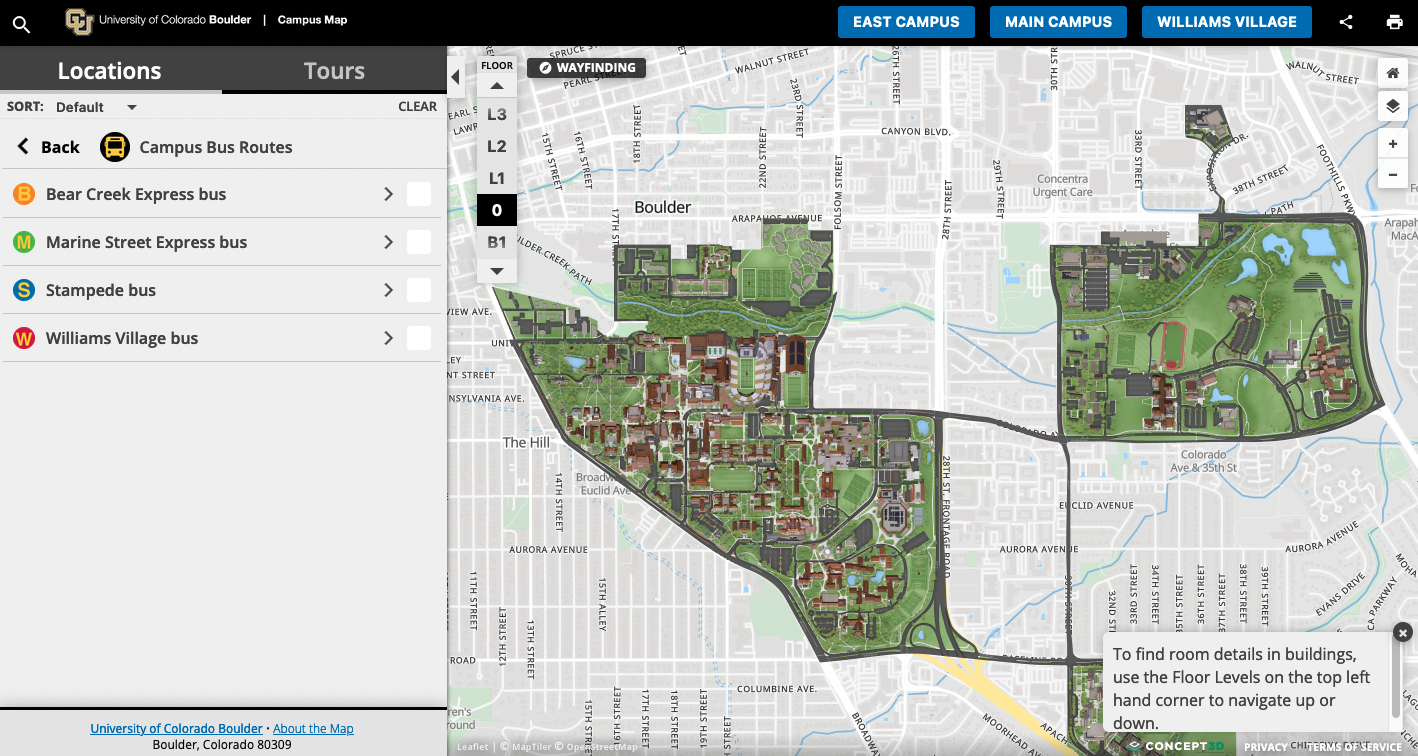 CU Boulder's interactive campus map