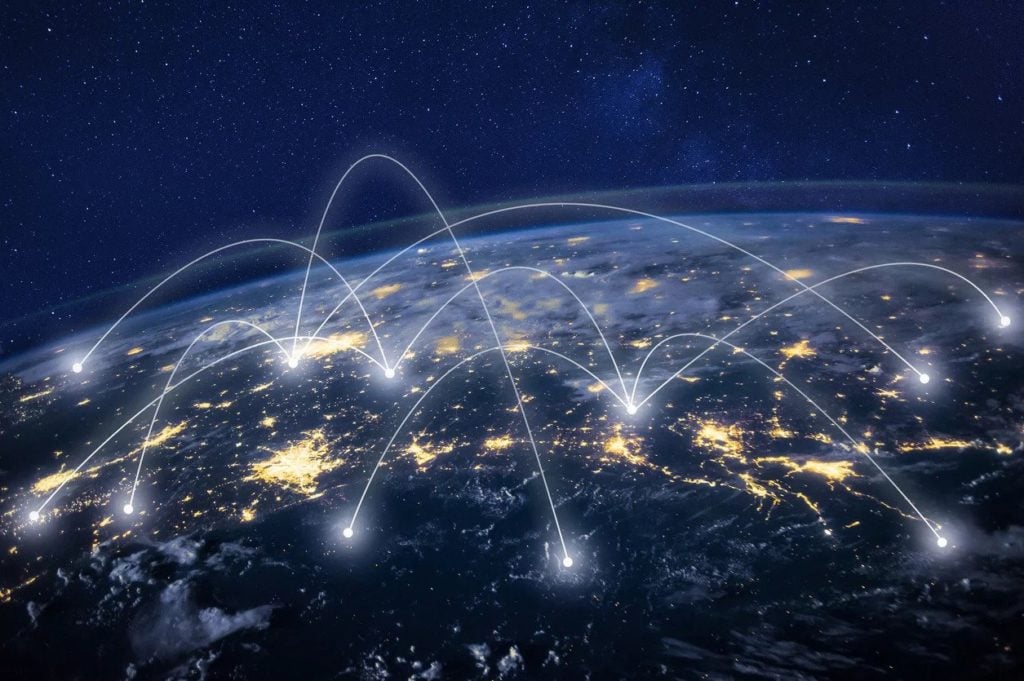 Earth at night, connected by network