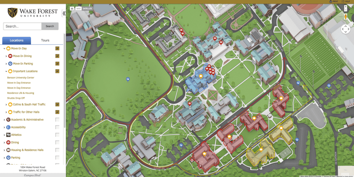 Move-in Day Campus Map Welcomes New Students at Wake Forest - Concept3D