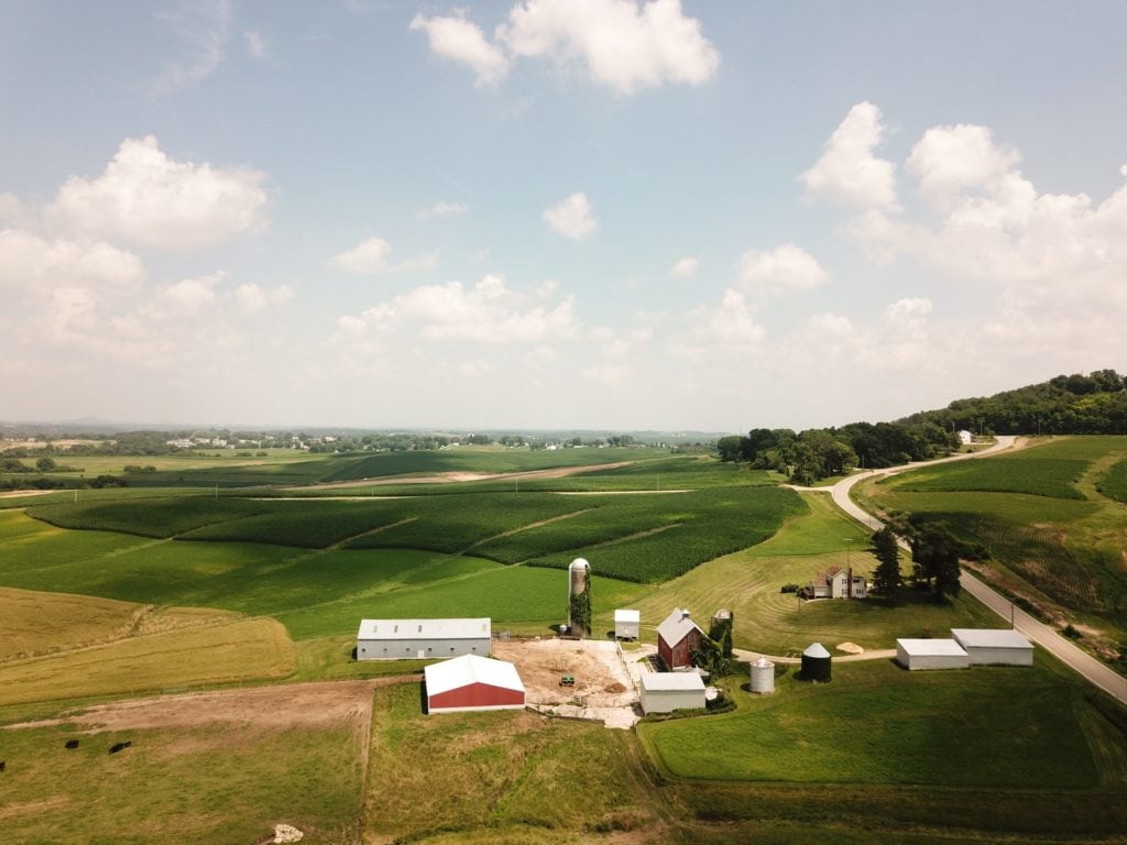Aerial view of a rural farm