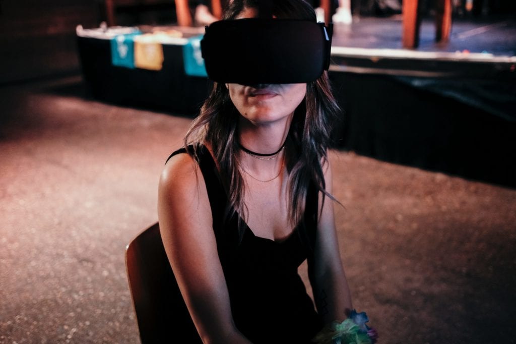 Woman immersed in virtual reality