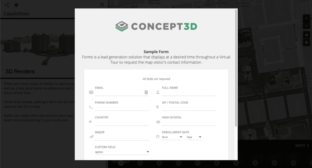 Concept 3D map tour sample form