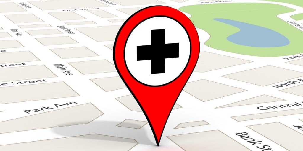 Map pinpointing a hospital location