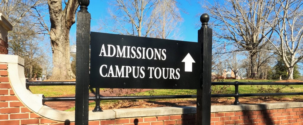 Admissions campus tour sign
