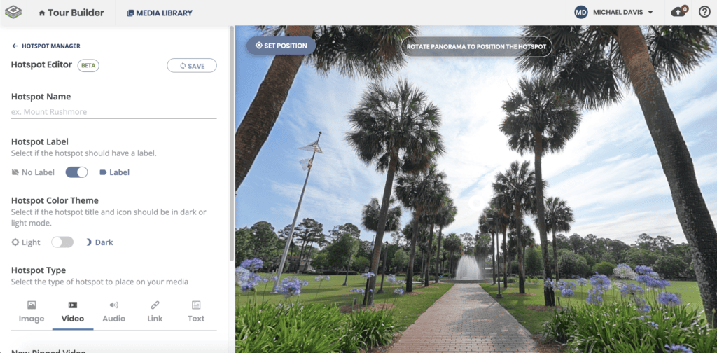 Tour Builder media library