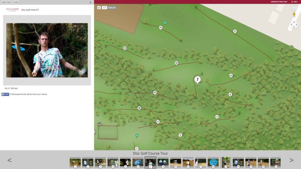 Disc golf course map and player