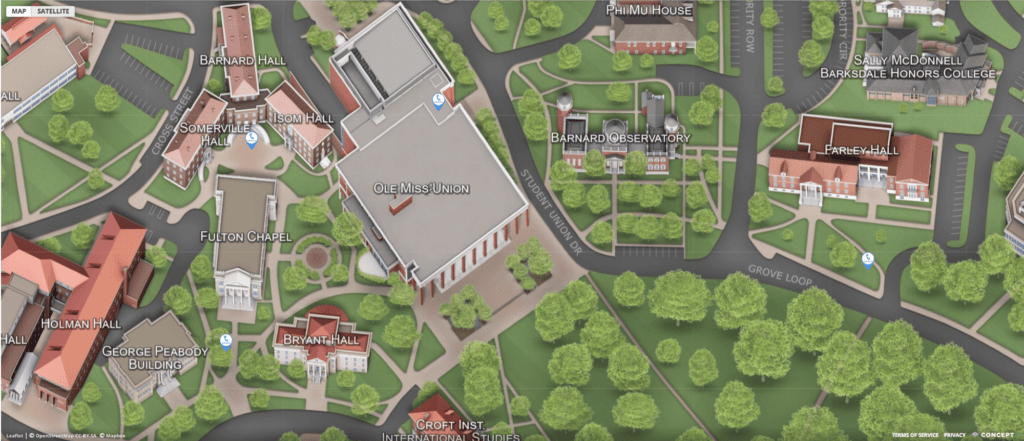 Map of Ole Miss campus buildings
