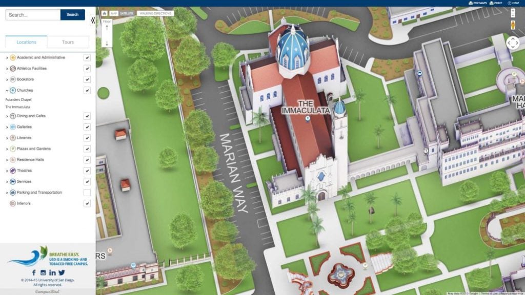 Interactive map of University of San Diego