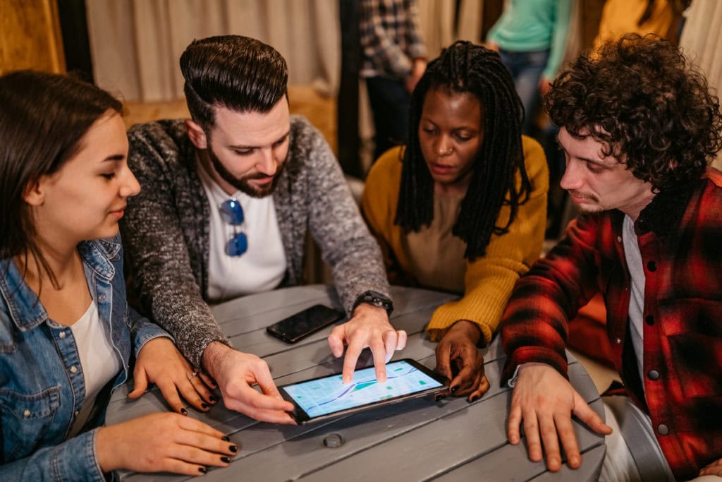 Group looking at a campus map