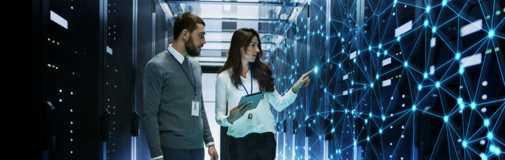 Woman giving tour for marketing data center