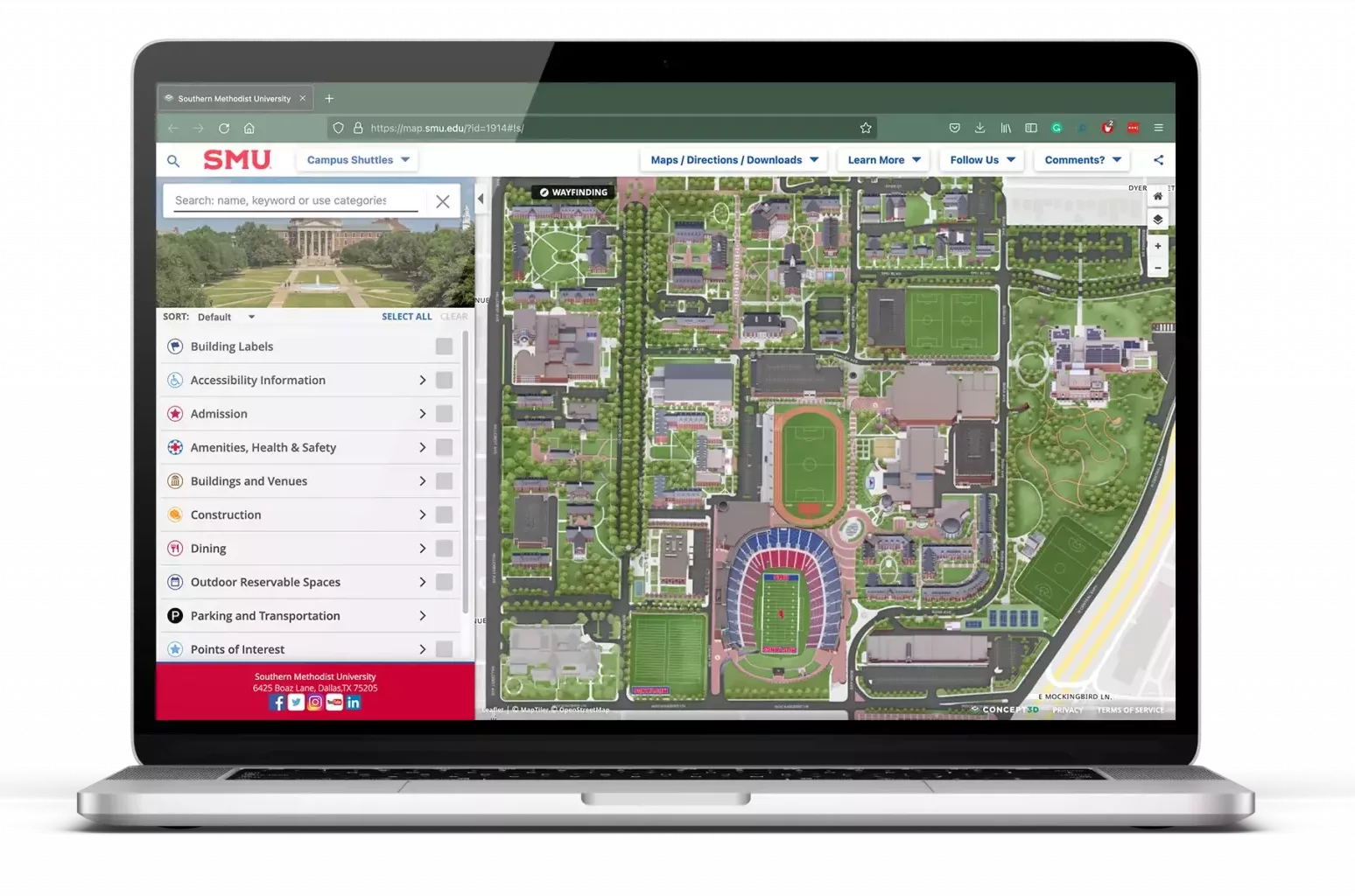 Southern Methodist University map on laptop