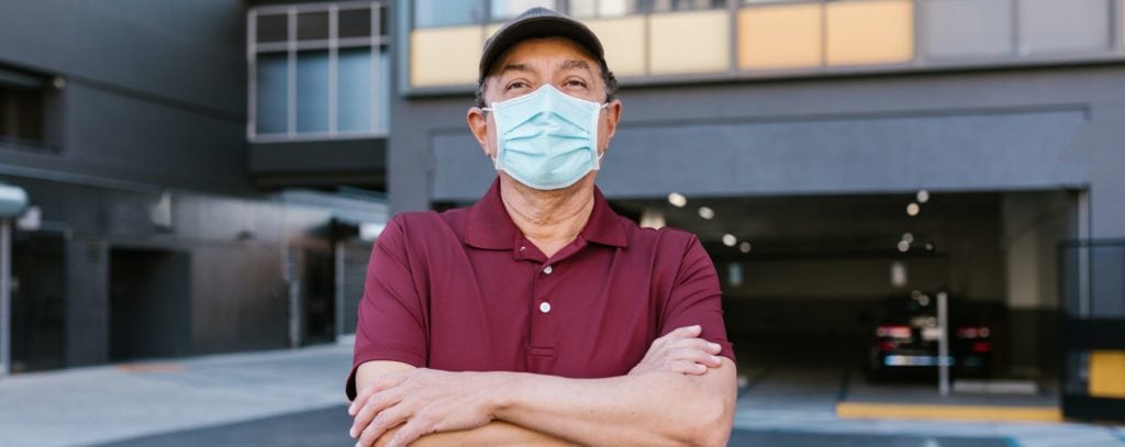Working man stand and wearing mask
