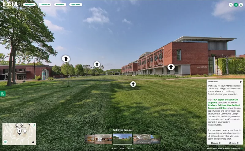 Screenshot of Bristol Community College's virtual tour of campus