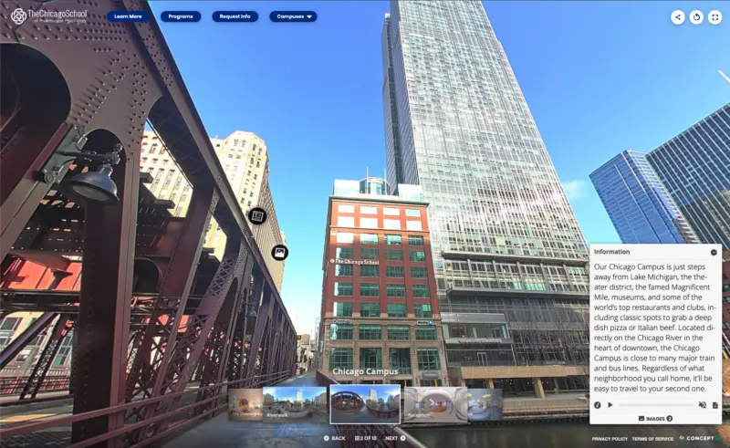 Screenshot of The Chicago School of Professional Psychology's virtual tour of campus
