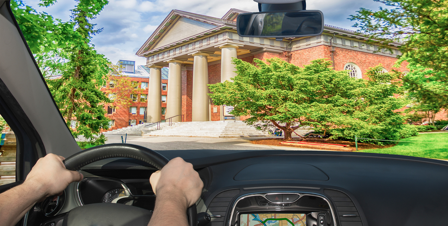 Driver navigating college parking with campus mapping solutions