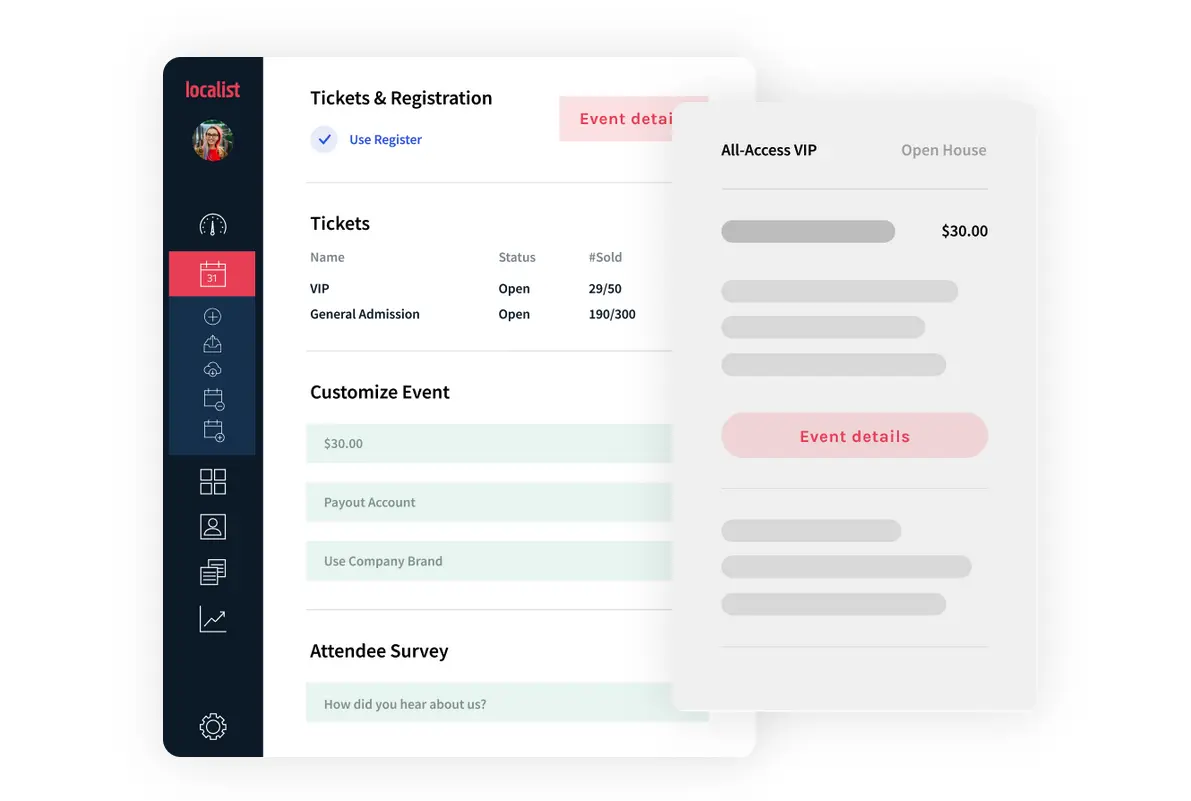 Web form for registration and tickets