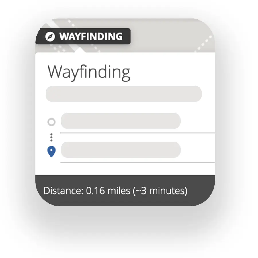 Screenshot of wayfinding where users can see how long it takes to walk from point A to point B