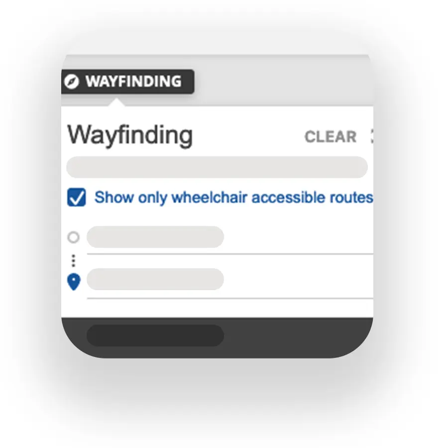 Screenshot of wayfinding showing that you can click on "wheelchair accessible routes" only