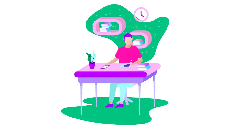 Graphic of a student at a desk