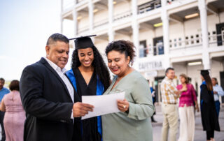 Graduate and her parents after a full day of graduation promotion ideas and events