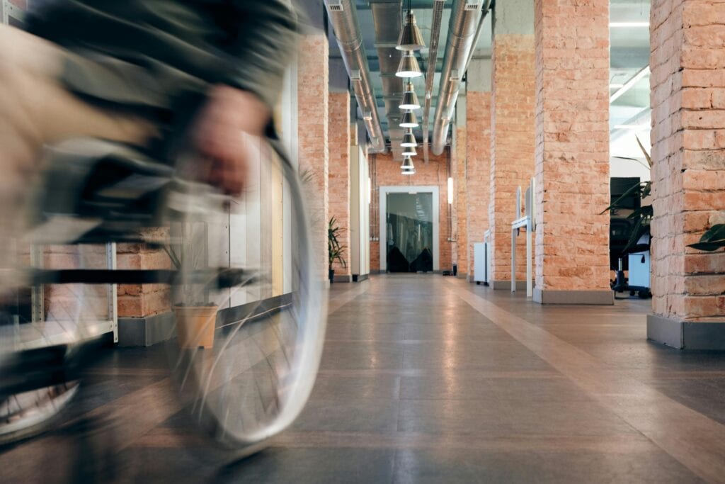 Accessible wheelchair in a hallway