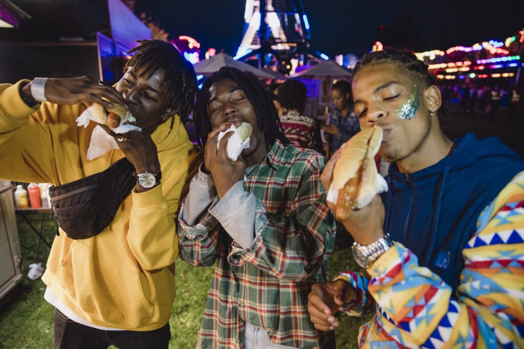 Students enjoying freshman food event