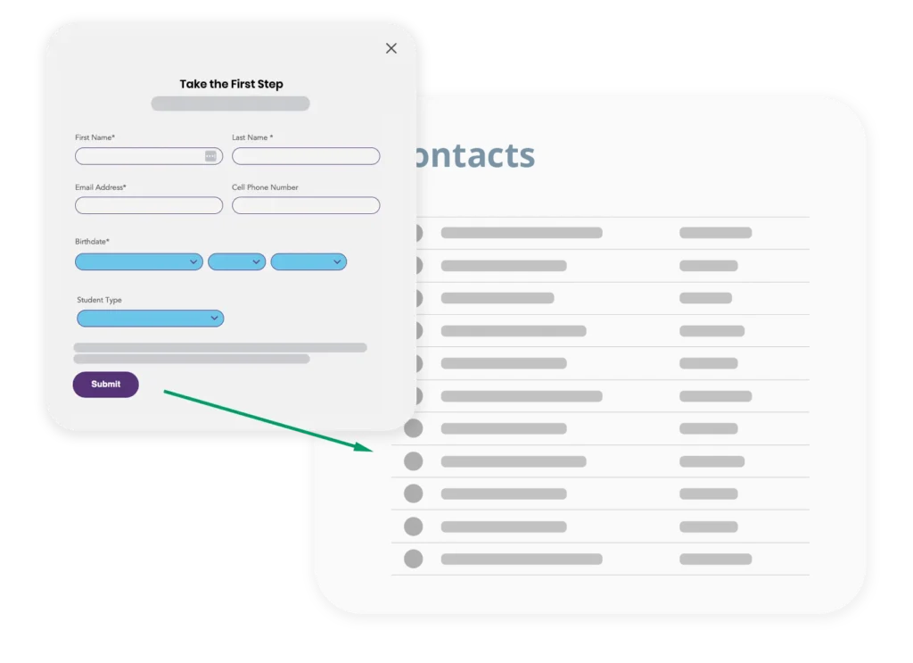 CRM forms user interface