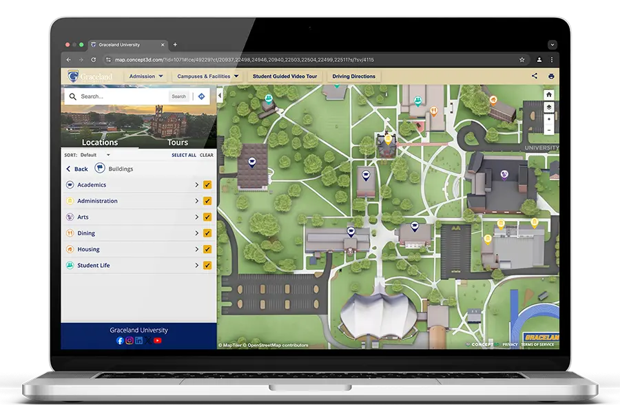 Graceland interactive map on a laptop