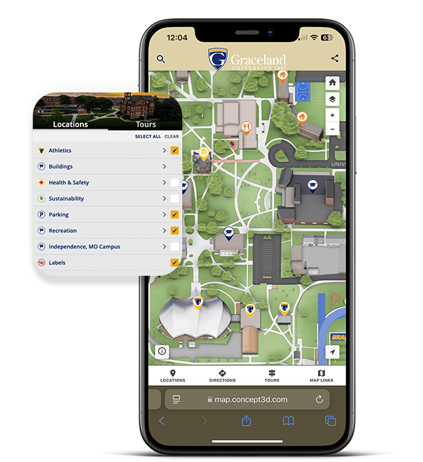 Graceland University's Interactive Map on a Phone