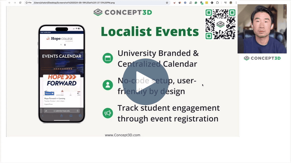 Screenshot of a demo of localist events