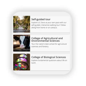 3 walking tours. A general self guided tour, a college of agriculture and Environmental sciences tour, and college of biological science tour
