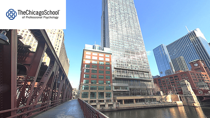 The Chicago School of Professional Psychology campus and Logo