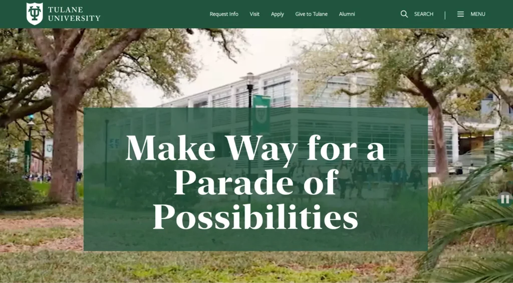 Screenshot of Tulane's Website