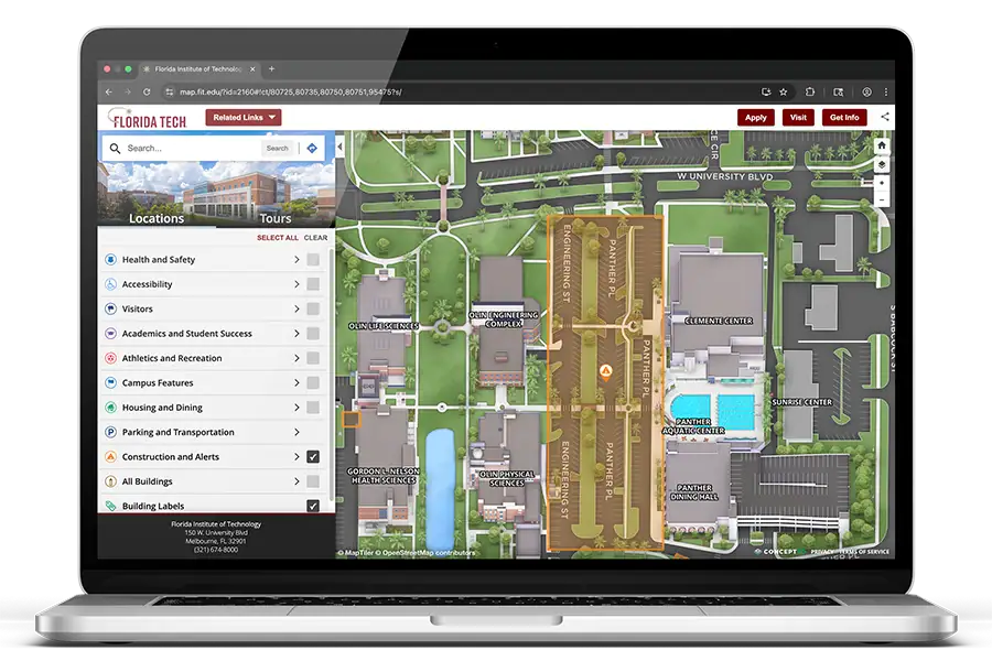 Florida Tech interactive campus map on a laptop