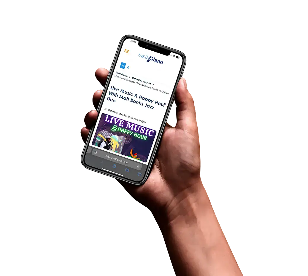 Hand holding a landing page of a jazz event