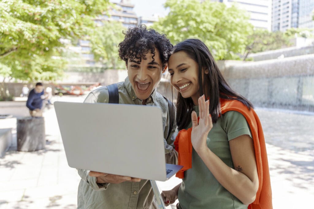 College students helping with campus connection strategies by virtually meeting with admitted applicants