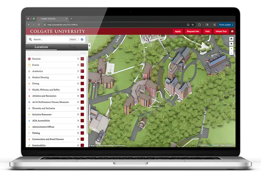 Colgate Interactive Map on a laptop