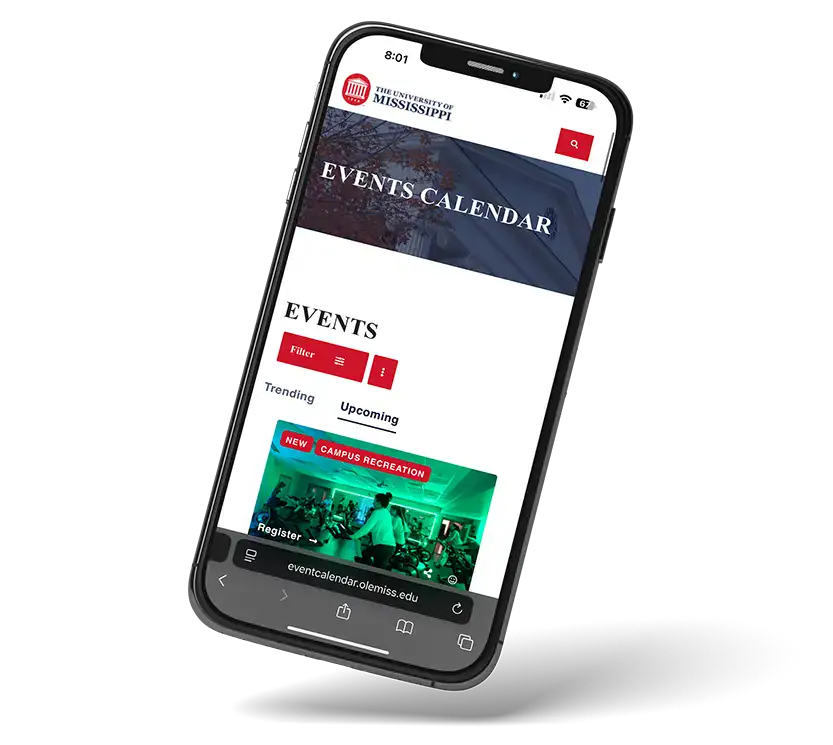 Ole miss events on a phone.