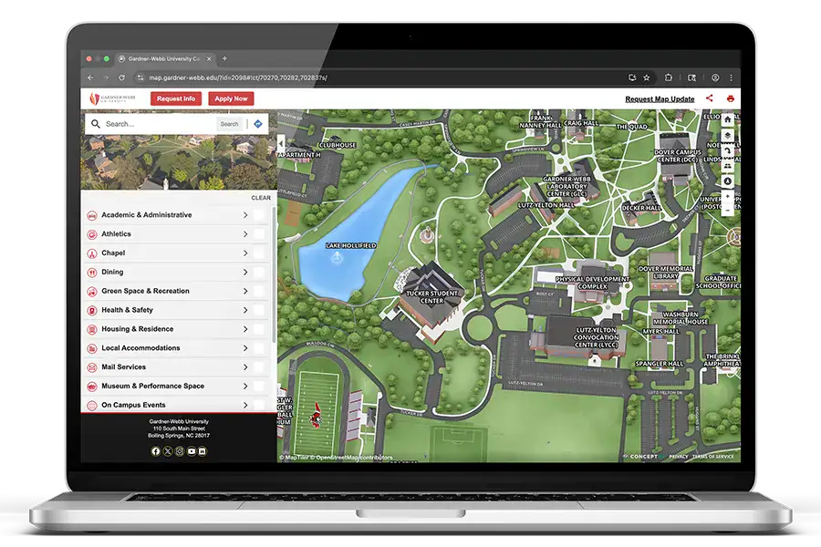 Gardner-Webb Interactive Map on a Laptop