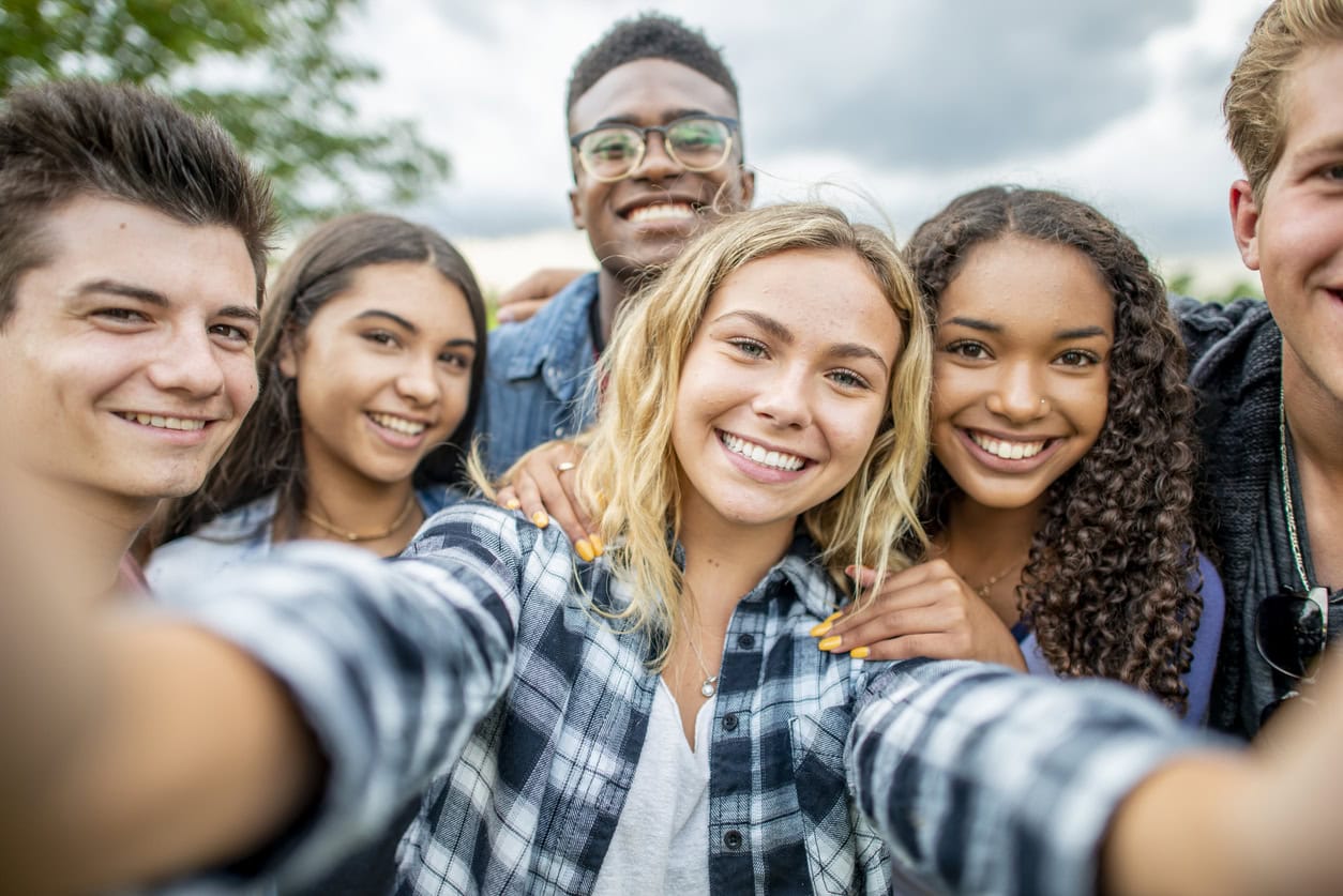 Happy group of incoming students that enrolled in a rural university