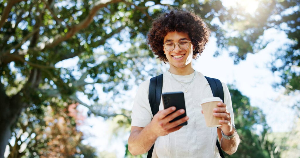 Visitor using his interactive campus map for visitors to navigate a big campus