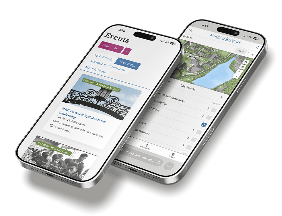Mount Holyoke College's Events Calendar and Interactive Map on cell phones