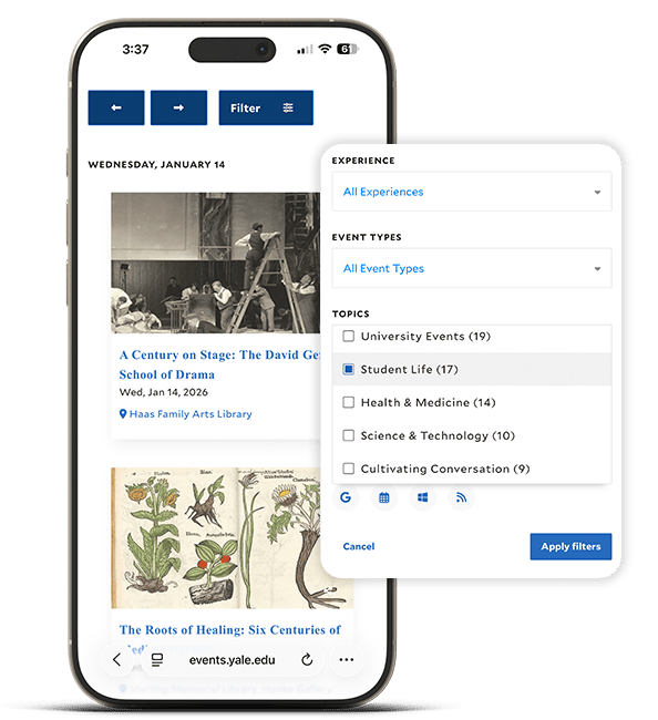 Yale Events Calendar on an iphone