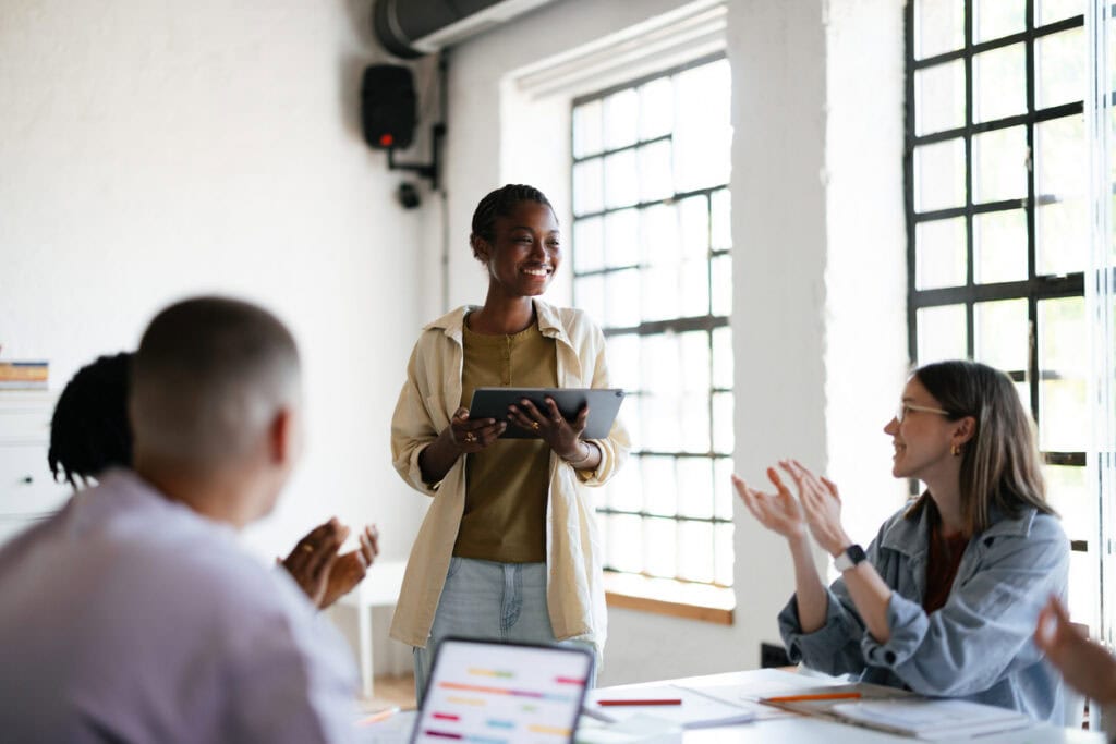 Interdepartmental team discussing protocols to improve digital accessibility in higher education