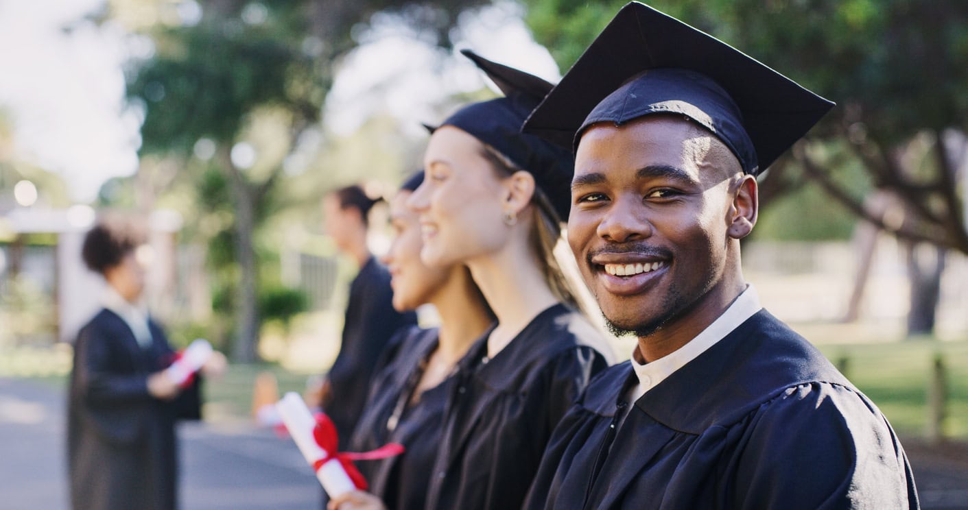 Graduate attending a stress-free, successful university commencement