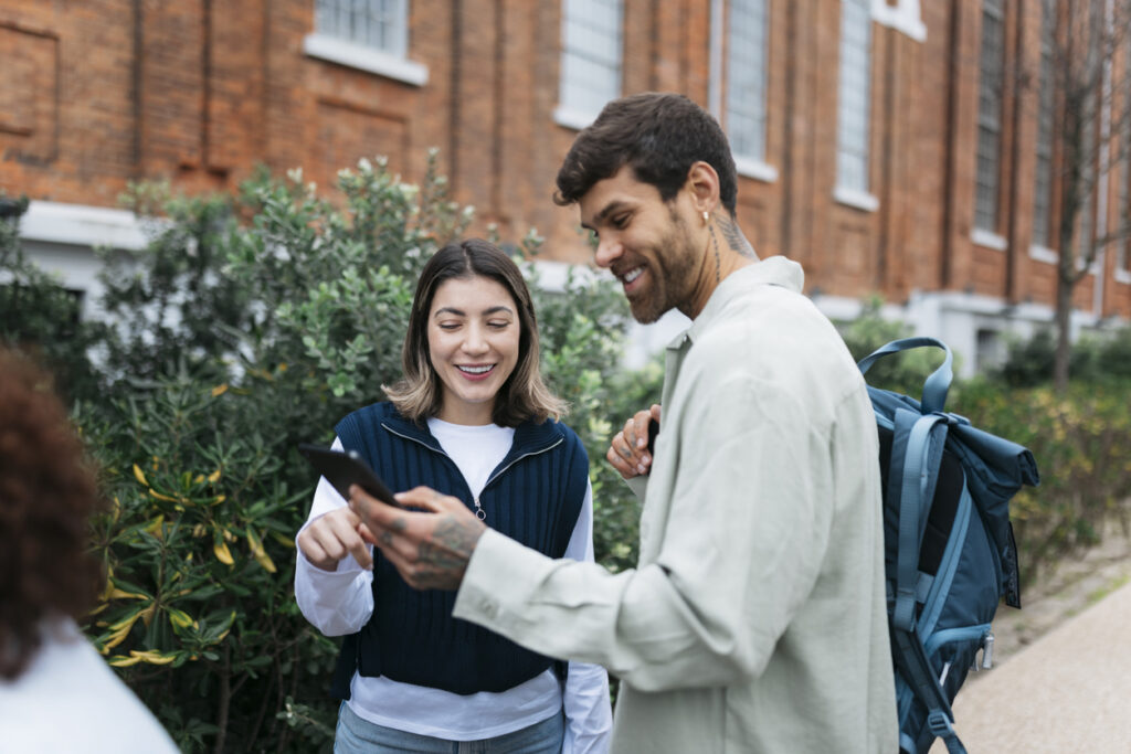 Visitors using a campus map with robust campus map accessibility features