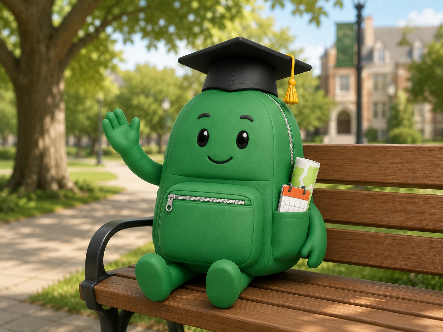 Green backpack creature