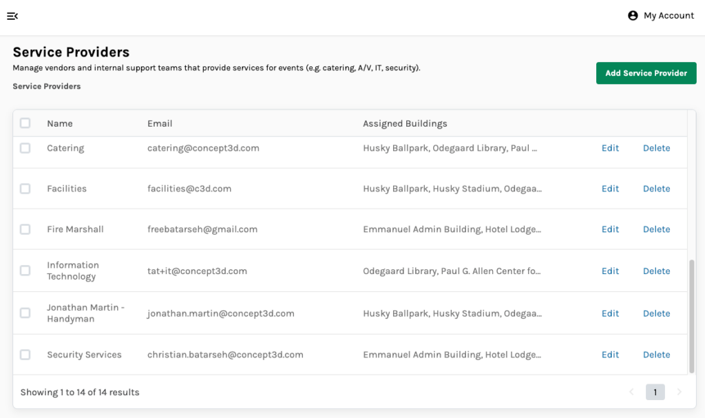Screenshot showing vendor and service coordination processes