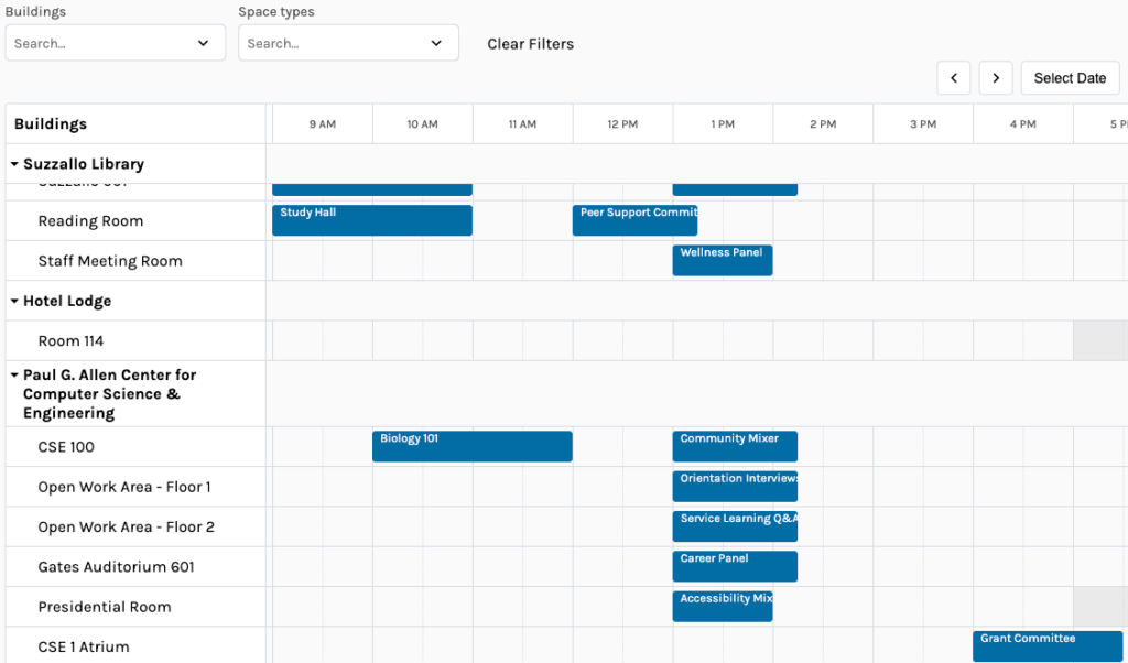Screenshot of the room scheduling calendar feature