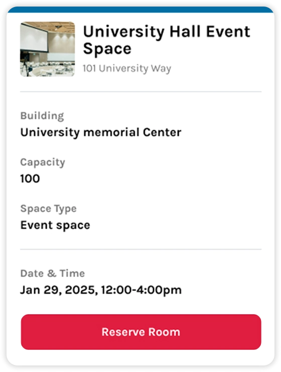 Event-space details including capacity and reservation time